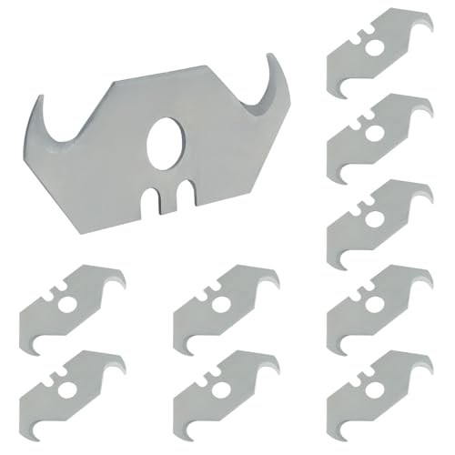 BokWin 10 Pack Hook Blades - Carbon Steel Hook Razor Blades & Curved Knife Blade for Cutting Carpets, Wallpaper, Roofing Materials | Steel Silver Utility Blade with Secure Storage Box