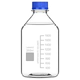 Labasics Runden Medien Aufbewahrungsflaschen mit GL45 Blauer Schraubverschluss, Glas Klar Weithals Graduiert Runde Laborglasflasche zur Aufbewahrung von Reagenzmedien, 2000 ml