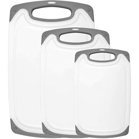 HOMWE Kitchen Cutting Board Set - 3-Pack with Non-Slip Handles - Reversible - Gray Cover