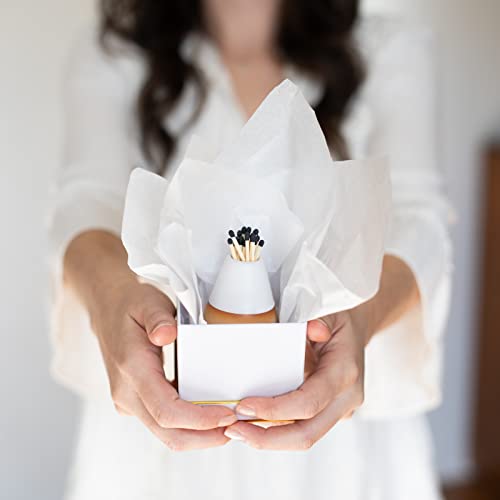 Decorative Ceramic Match Holder With Striker. For Kitchen, Fireplace & Bathroom. Cute Modern Matchstick Storage Jar For Lighting Candles & Burning Incense. Great Household Gift. White & Tan Conical #TOP2