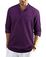【Material】Mens Henley made of cotton linen, soft and comfortable, light and breathable, skin-friendly, moisture wicking. It is a light material but solid in colour great for sunny hot days. 【Features】Men's linen henley, long sleeves（roll-up）stand-up ...