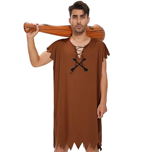 Image of Cossoul Men's Halloween Costumes, Orange & Brown Funny Outfit with Inflatable Wooden Stick for Cosplay & Family Parties