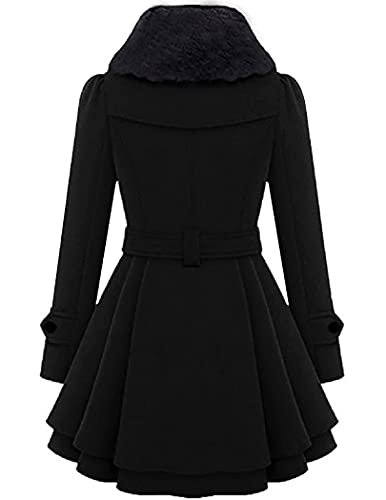 Zeagoo Womens Fashion Faux Fur Lapel Double-Breasted Thick Wool Trench Coat Jacket,Black,Xx-Large #TOP4