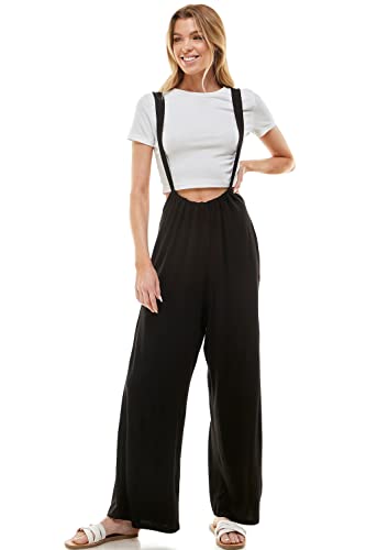 Loving People Women's Loose Fit Suspender Pants Overalls Jumpsuits With Pockets, Medium, Black #TOP2