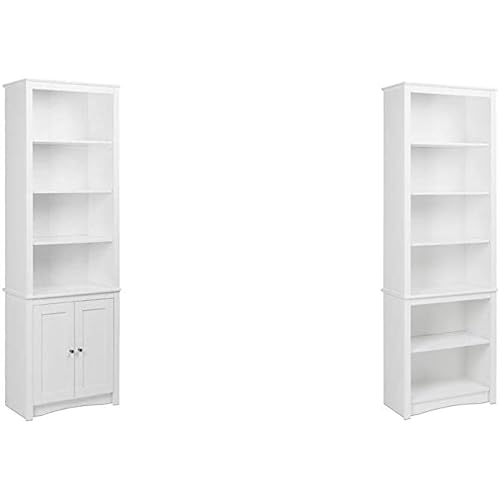 Prepac Tall Bookcase with 2 Shaker Doors, 80" H, White