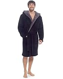 kraftd Men’s Robe Sherpa Fleece Hooded Warm Dressing Gown with Pockets & Belt | Nightwear Robes | Loungewear | Sleepwear | Bathrobe Black/Charcoal