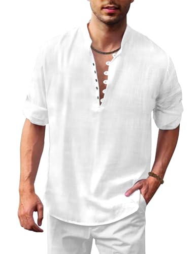 Image of FINIVO FASHION Men's Straight Fit Cotton Blend Kurta with Foldable Sleeves & Formal Collar - Solid Color, Pack of One