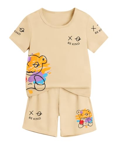 Image of Cakaner Tween Boys Summer Clothes 2 Piece Short Sleeve Graphic T-Shirt and Shorts Casual Outfit Set Size 7-14