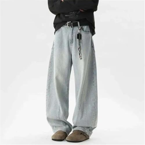 Men's Curved Denim Pants Pattern Splicing Solid Color Wide Leg Bottom Straight Loose Jeans2