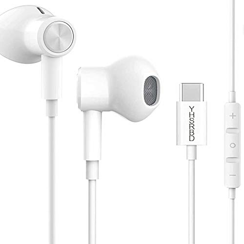 USB C Headphone HiFi Stereo in Ear USB C Earbuds Type C Headphones with Microphone Bass Earbud with Volume Control Compatible with Google Pixel 3XL OnePlus 7 Pro Huawei P30 Pro iPad Pro Sony White