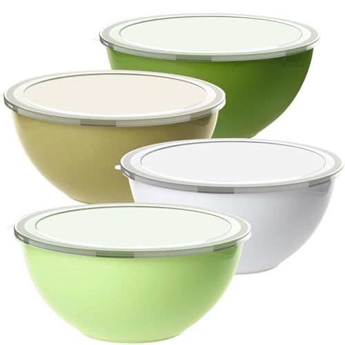 Greentainer Schüssel Set 4 x 3,35 Liter, Salatschüssel groß, Schüsseln für Chips, Süßigkeiten, Snack Schalen, Servierschüssel aus Kunststoff, Melamin-frei, Stapelbare Servierschale