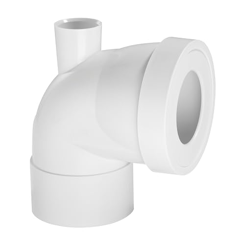 Wirquin 71020202 Pipe wc rigide coudée, femelle, courte, à coller, avec piquage pour évacuation toilette, blanc