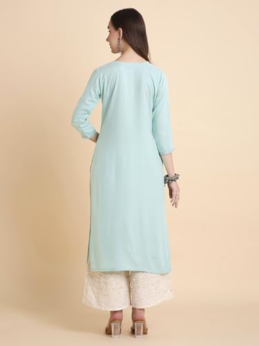 Image of RATAN Rayon Straight Lucknowi Chikankari Ethnic Wear Kurta for Women