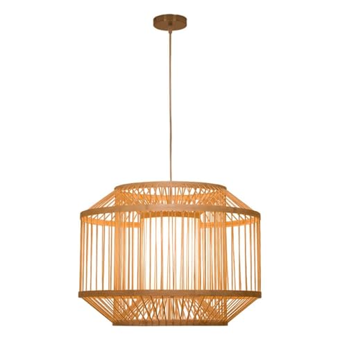 Chandelier en rotin naturel de 40cm avec suspension E27 ajustable pour salle à manger