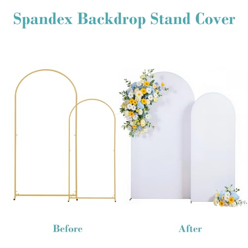 Image of White Arch Backdrop Cover for Wedding, Set of 2 Stretchy Spandex Fitted Arch Stand Cover for Baby Shower, Birthday Party Decor, Chiara Backdrop Cover with Double-Sided Design(7.2FT 6FT, White)