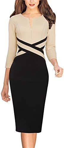 VFSHOW Womens Front Zipper Work Office Business Casual Church Sheath Dress