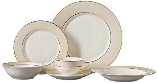 Lorren Home Trends La Luna Bone China 57-Piece Beige Border With 24K Gold Trim Dinnerware Set, Service For 8 #TOP1