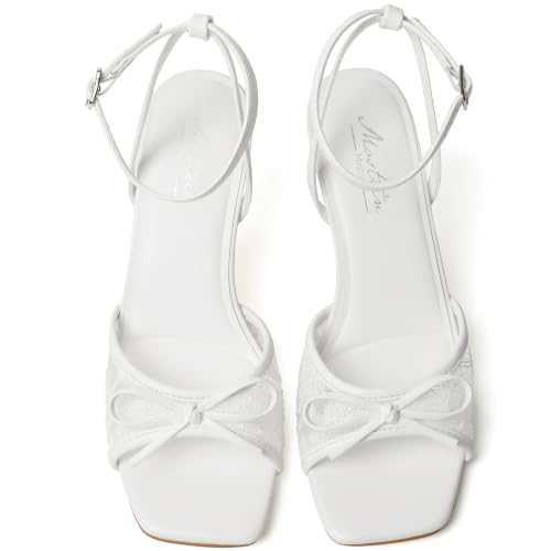 Image of Mostrin Chunky Heels for Women Round Open Toe Strappy Heeled Sandals Ankle Strap Dressy Block Low Heels for Party Wedding Prom Daily