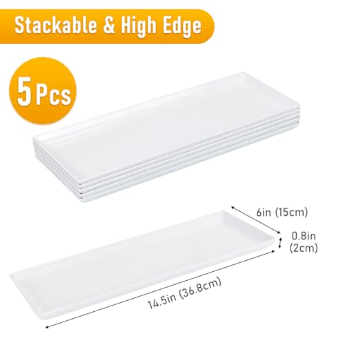 Moretoes 5pcs Melamine White Serving Trays for Party, Reusable Serving Dishes,14.5 x 6,Unbreakable Rectangle Plates, for Cookie, Appetizer, Charcuterie, Snack, Dessert, Food Display