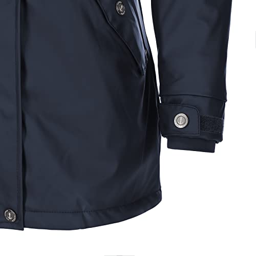 Dry Fashion Damen Regenmantel Malmö - Frauen Regenjacke Jacke mit Kapuze Lang Winddicht Wasserdicht Gefüttert mit Teddyfleece in Navy Größe 38