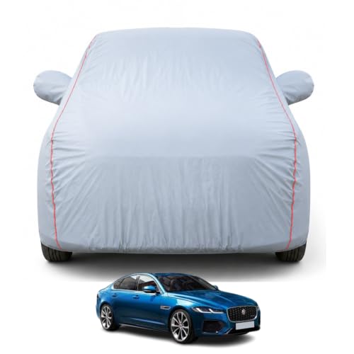 Image of Premium Car Cover for Jaguar XF Model | Waterproof, UV & Dust Protection | Mirror & Antenna Pocket | Triple Stitched, Soft Inner Lining, Belt & Buckle (Dark Grey)