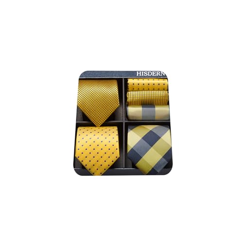 Image of HISDERN Mens Ties and Pocket Square Set Business Elegant Ties for Men Classic Lot 3 Pcs Wedding Party Neckties & Handkerchief