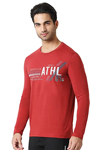 Image of Van Heusen Men Athleisure Regular Fit T-Shirt - Cotton Rich - Crew Neck, Long Sleeve, Printed