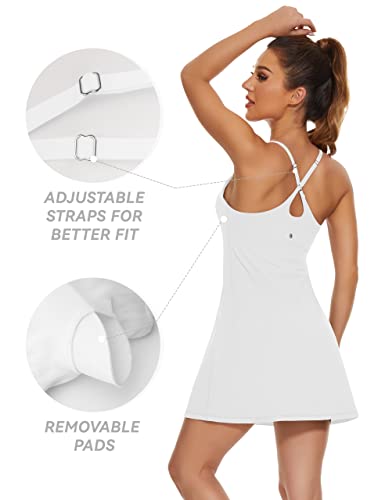 Desol Womens Tennis Dress, 2-In-1 Golf Workout Dress With Built-In Bra & Shorts Pockets, Athletic Dresses With Adjustable Strap B-White thumb #2