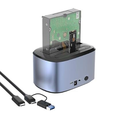 GODO M.2 NVMe/SATA SSD/HDD Expansion Dock, Dual-Slot Support for M.2 NVMe/SATA + 2.5-inch/3.5-inch SSD/HDD Adapter, USB-C Hard Drive Cloning Station and Card Reader, Supports Offline Cloning
