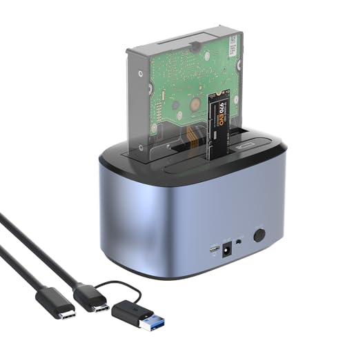 GODO M.2 NVMe/SATA SSD/HDD Expansion Dock Dual-Slot Support for M.2 NVMe/SATA + 2.5-inch/3.5-inch SSD/HDD Adapter USB-C Hard Drive Cloning Station and Card Reader Supports Offline Cloning