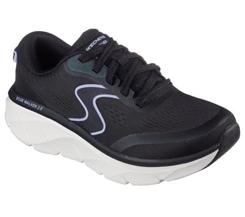 Skechers D'lux Walker 2.0 Active Pace   Tenis para Mujer, Malla Negra sintética con Ribete Lavanda, 36 EU