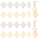 Beebeecraft 120 dijes en blanco de 2 colores con diseño de rombos chapados en oro de 18 quilates, acero inoxidable plateado y metal, grabado en blanco, dijes para hacer joyas, colgantes, pulseras