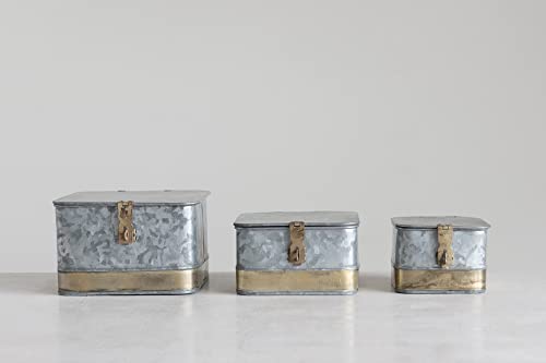 Creative Co-Op Decorative Metal Boxes with Lids, Silver and Gold, Set of 3