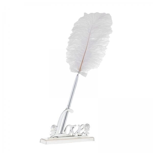 UJEAVETTE 5xWedding White Feather Quill Guest Book Signing Pen with Silver Love Holder-image-30