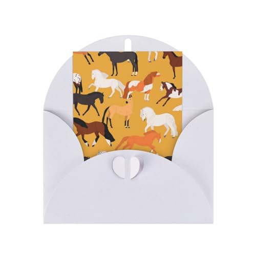さまざまな種類の馬 ッセージカード レターカード かわいい 可愛い 封筒付 ギフト クリスマス バースデーカード White