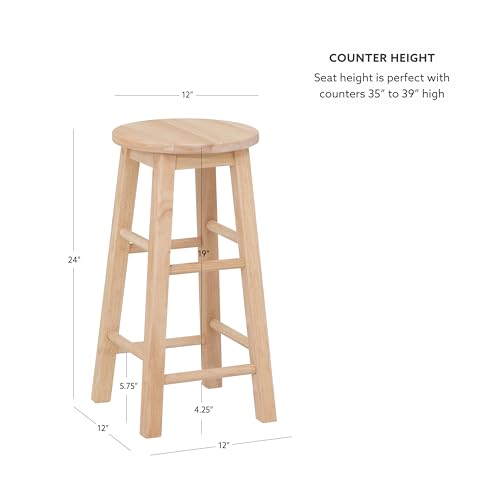 Image of Linon Zeke Unfinished Solid Wood Backless Round Counter Stool with 24 Inch Seat Height