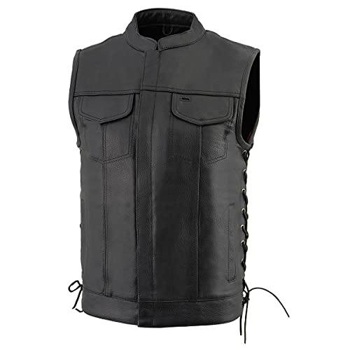 Milwaukee Leather Lkm3712 Men's Black Leather Club Style Motorcycle Rider Vest W/Front Snap/Zipper And Side Lace - X-Large #TOP7