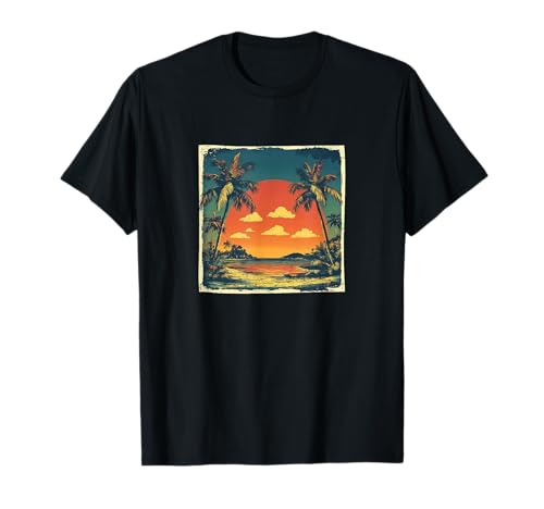 Isla con Laguna Vintage Paisaje Gráfico Camiseta