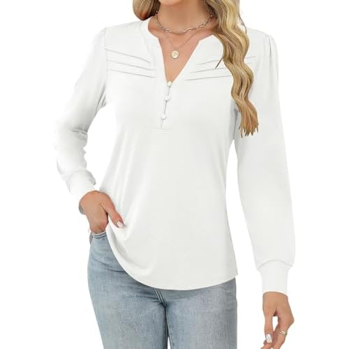 Rapbin Womens V Neck Long Sleeve Button Down Tunic Blouses Fall Fashion 2025 Dressy Casual Pleated Tops for Leggings Multicolor Squares Small
