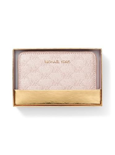 Image of Michael Kors Jet Set Small Zip Around Card Case, Gold-Tone Hardware /MK Embossed Glitter /Ballet