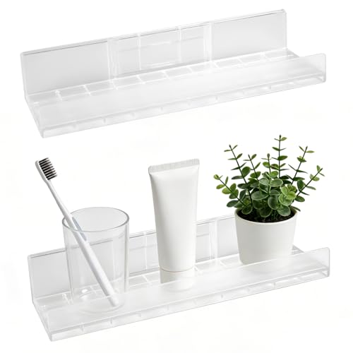 Xyvor 2 Piezas Baldas Pared Sin Agujeros, 27cm Estanterias de Pared, Estanteria Pared Blancas, Baldas Baño Sin Taladro, Repisas de Pared, para Baño, Cocina, Salón, Dormitorio y Oficina (Transparente)