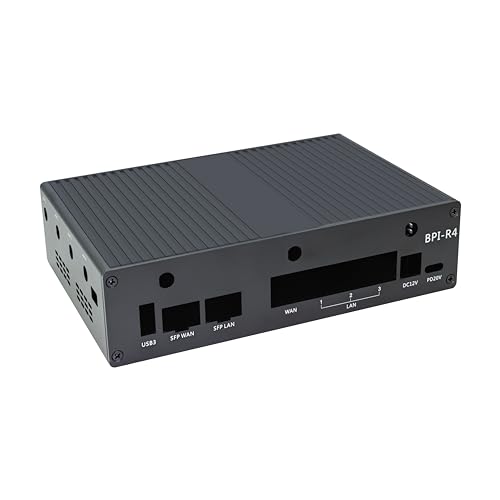 Image of WayPonDEV Black Metal Case for Banana Pi BPI-R4 Wireless Dual-Band WiFi Router Board OpenWRT, Metal Heat Shell for Banana Pi BPI-R4 MediaTek MT7988A (Filogic 880) Single Board Computer (Metal Case)