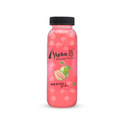 Image of ALPHA 8 FRUIT Juice with NATA De Coco Coconut Cubes Natural Energizer & Immunity Booster, Healthy Juice, High Fiber, Real Natural Taste (Guava Juice, Pack of 12)