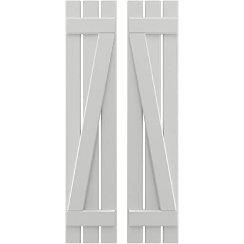 Ekena Millwork ARW102SB311X58STH Americraft Three 2 Exterior Real Wood Spaced Board-n-Batten Shutters w/Z-Bar (Per Pair), 11 1/2"W x 58"H, Hailstorm Gray