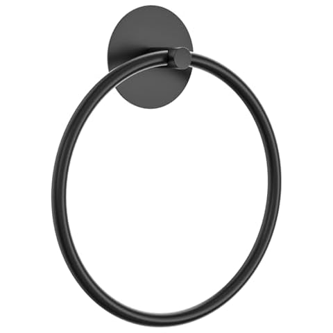 Matte Black Bathroom Towel Ring - SUS304 Stainless Steel Bathroom Towel Rack, Susswiff Adhesive Wall Mounted Hand Towels Holder, Towel Hanger for Bathroom Organizer, Kitchen Storage Cover