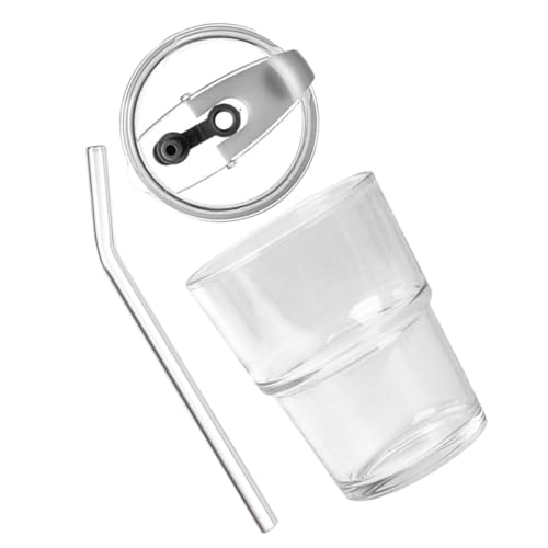 Vaso de Vidrio con Pajita BRIGHTFUFU de 400ml Transparente para Cafeterías 2