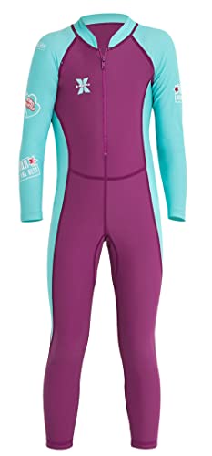Girls Sunsuit One Piece Full Suit Swimsuit Rash Guard Stretch Sun Protective Long Sleeve Bodysuit Swimwear Purple XXL