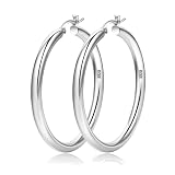 4mm Thick Silver Chunky Earrings Steling Silver Post Hoops Earrings For Women Hollow Tube Hoops Earr