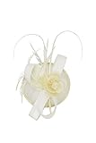 Vijiv Women Vintage Derby Fascinator Hat Pillbox Headband Feather Cocktail Tea Party, Beige, One Size