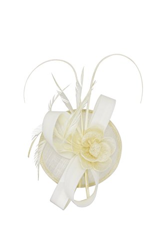 Vijiv Women Vintage Derby Fascinator Hat Pillbox Headband Feather Cocktail Tea Party, Beige, One Size